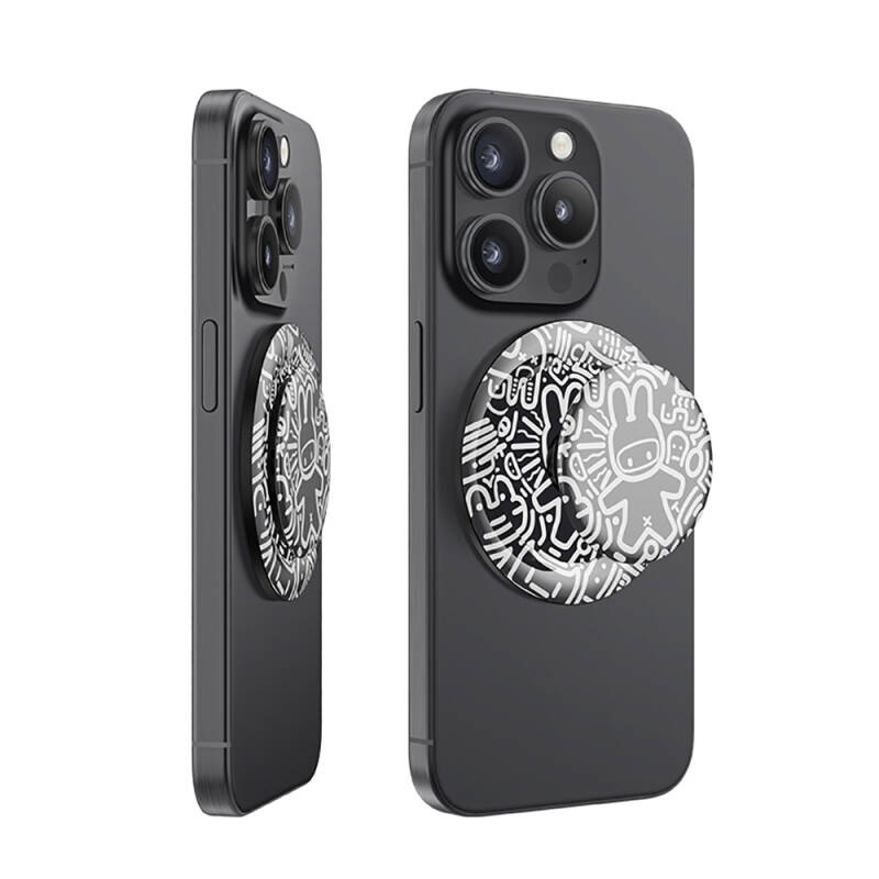 Benks Black and White Bunny Design Magnetic Pop Socket Stand - 1