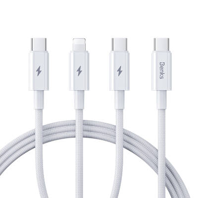 Benks D46 Type-C to Type-C & Type-C & Lightning PD3.0 Braided Charging and Data Cable 100W 1.2 Meters - 1