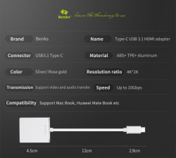 Benks Usb 3.1 Type-C to HDMI Adapter - 5
