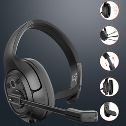Eksa H1 On-Ear Noise Canceling Mono Bluetooth Headphones with Adjustable Header and Microphone - 3
