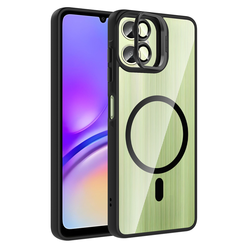 Galaxy A06 Kılıf Standlı ve Kamera Lens Hediyeli M-Safe Şarj Özellikli Zore Etro Kapak - 3