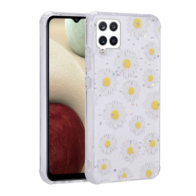 Galaxy A12 Case Glittery Patterned Camera Protected Shiny Zore Popy Cover - 3