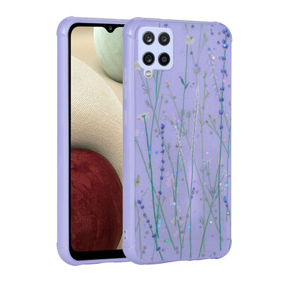 Galaxy A12 Case Glittery Patterned Camera Protected Shiny Zore Popy Cover - 5