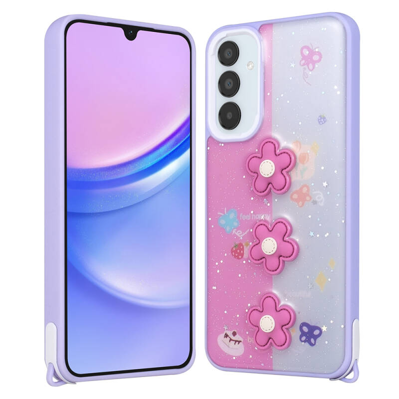 Galaxy A14 Kılıf Parlayan Simli Kabartma Figürlü Zore Cevze Kapak - 2