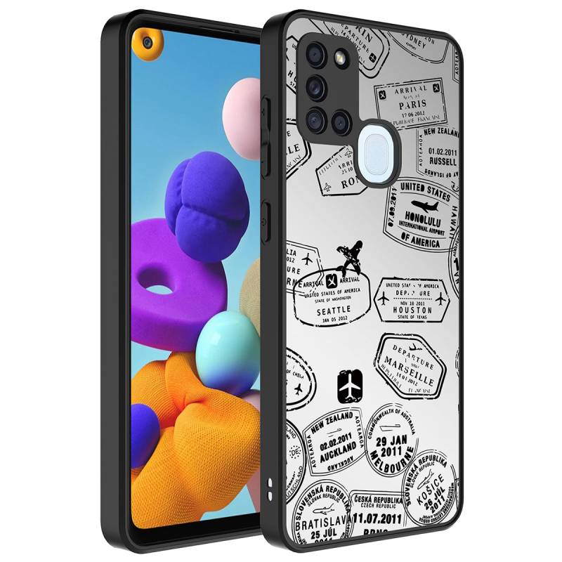 Galaxy A21S Case Mirror Patterned Camera Protected Glossy Zore Mirror Cover - 7