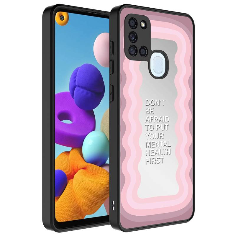Galaxy A21S Case Mirror Patterned Camera Protected Glossy Zore Mirror Cover - 9