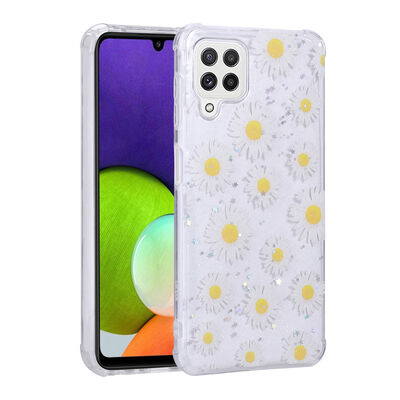 Galaxy A22 4G Case Glittery Patterned Camera Protected Shiny Zore Popy Cover - 1