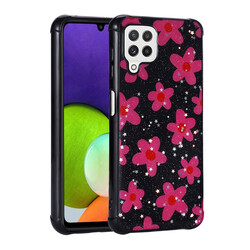 Galaxy A22 4G Case Glittery Patterned Camera Protected Shiny Zore Popy Cover - 4