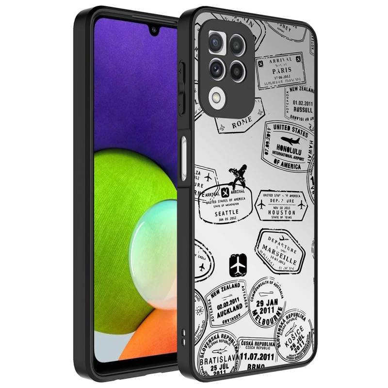 Galaxy A22 4G Case Mirror Patterned Camera Protected Glossy Zore Mirror Cover - 1