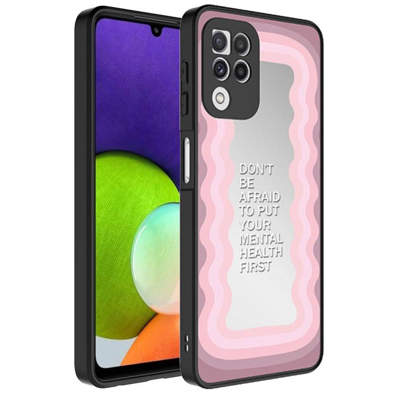Galaxy A22 4G Case Mirror Patterned Camera Protected Glossy Zore Mirror Cover - 9