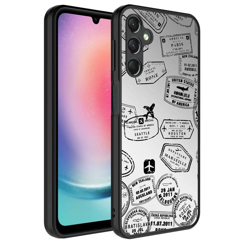 Galaxy A24 Case Mirror Patterned Camera Protected Glossy Zore Mirror Cover - 7