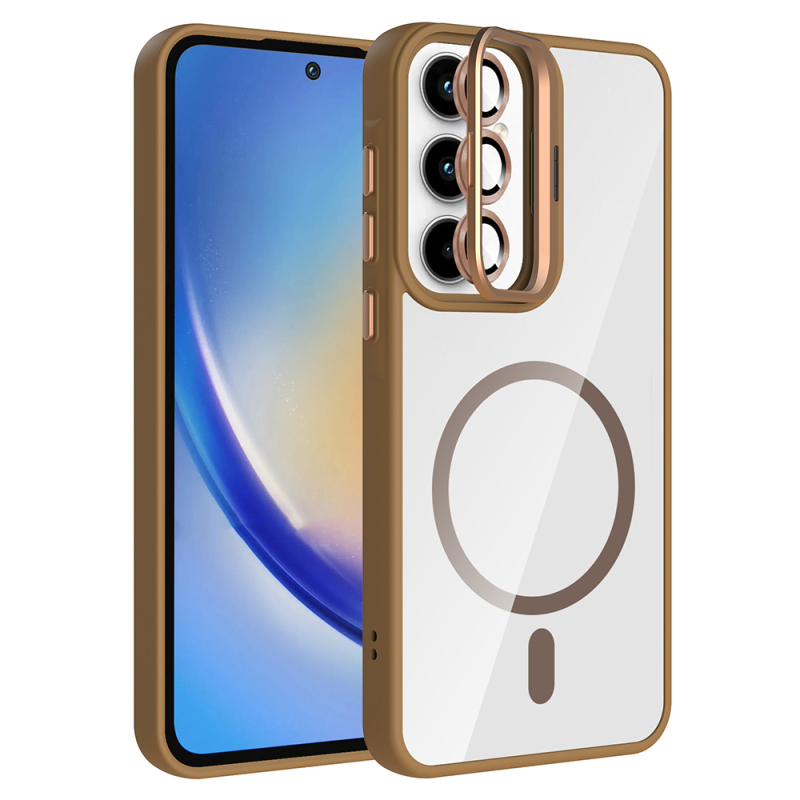Galaxy A35 Kılıf Standlı ve Kamera Lens Hediyeli M-Safe Şarj Özellikli Zore Etro Kapak - 1