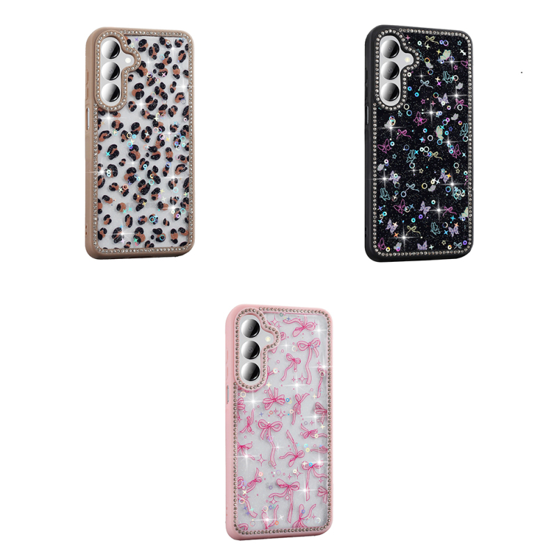 Galaxy A55 Case Stone and Glitter Design Zore Azra Cover - 11