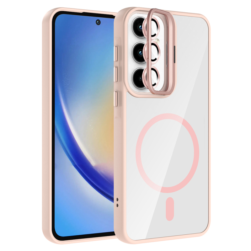 Galaxy A55 Kılıf Standlı ve Kamera Lens Hediyeli M-Safe Şarj Özellikli Zore Etro Kapak - 1