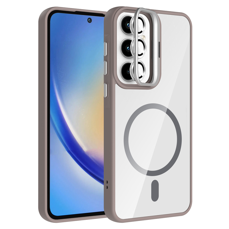 Galaxy A55 Kılıf Standlı ve Kamera Lens Hediyeli M-Safe Şarj Özellikli Zore Etro Kapak - 7