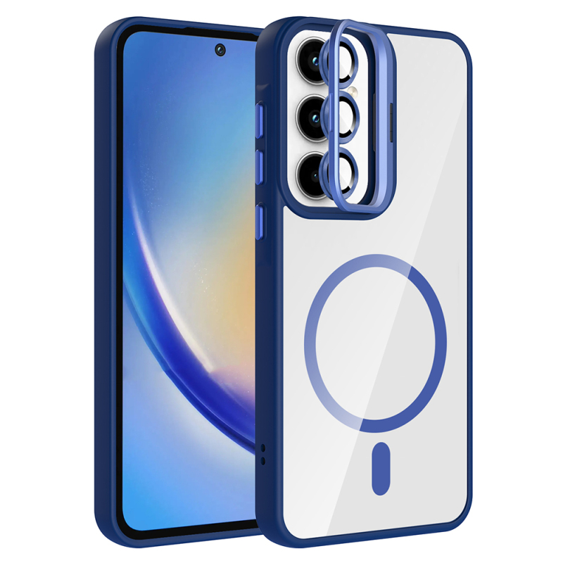 Galaxy A55 Kılıf Standlı ve Kamera Lens Hediyeli M-Safe Şarj Özellikli Zore Etro Kapak - 5