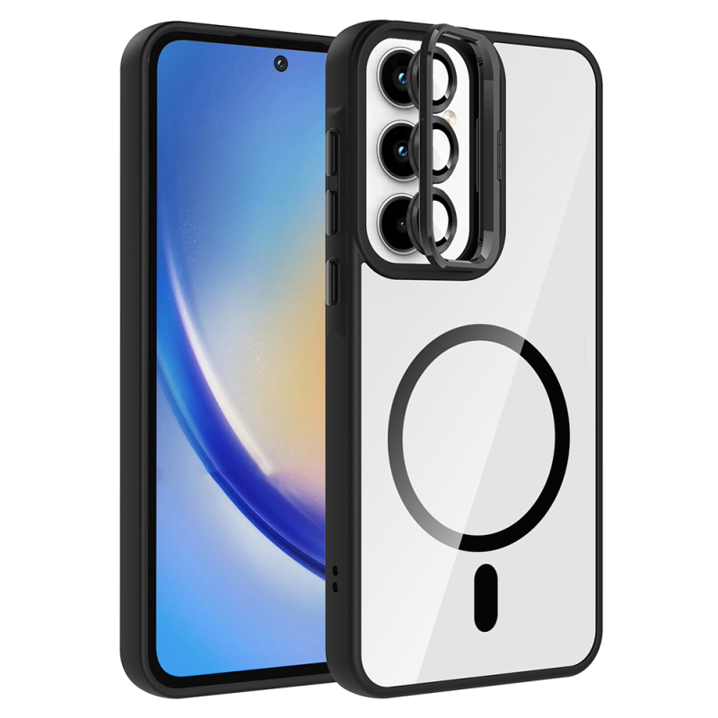 Galaxy A55 Kılıf Standlı ve Kamera Lens Hediyeli M-Safe Şarj Özellikli Zore Etro Kapak - 4