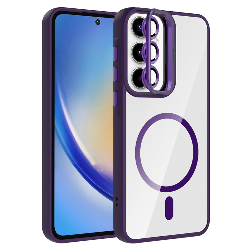Galaxy A55 Kılıf Standlı ve Kamera Lens Hediyeli M-Safe Şarj Özellikli Zore Etro Kapak - 3