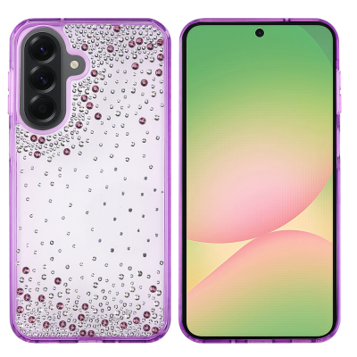 Galaxy A56 Case Airbag Design Drop Stone Embellished Transparent Zore Pera Silicone Cover - 1