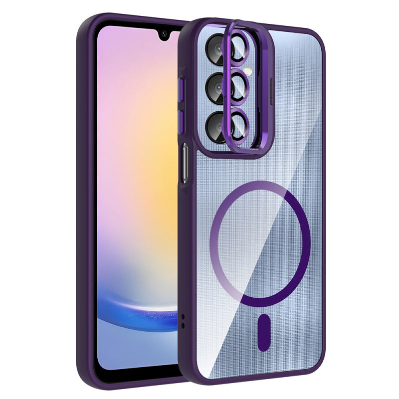 Galaxy A56 Kılıf Standlı ve Kamera Lens Hediyeli M-Safe Şarj Özellikli Zore Etro Kapak - 3