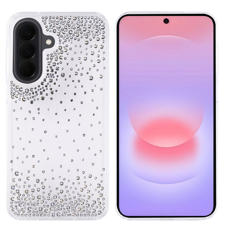 Galaxy A57 Case Airbag Design Drop Stone Embellished Transparent Zore Pera Silicone Cover - 1