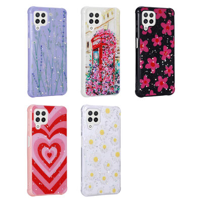 Galaxy M22 Case Glittery Patterned Camera Protected Shiny Zore Popy Cover - 4