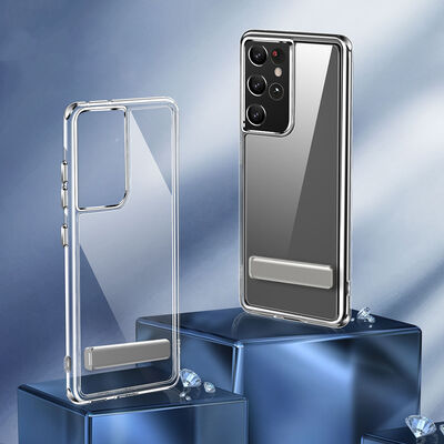 Galaxy S21 Ultra Case With Stand Transparent Silicone Zore L-Stand Cover - 10