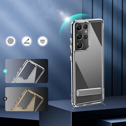 Galaxy S21 Ultra Case With Stand Transparent Silicone Zore L-Stand Cover - 9