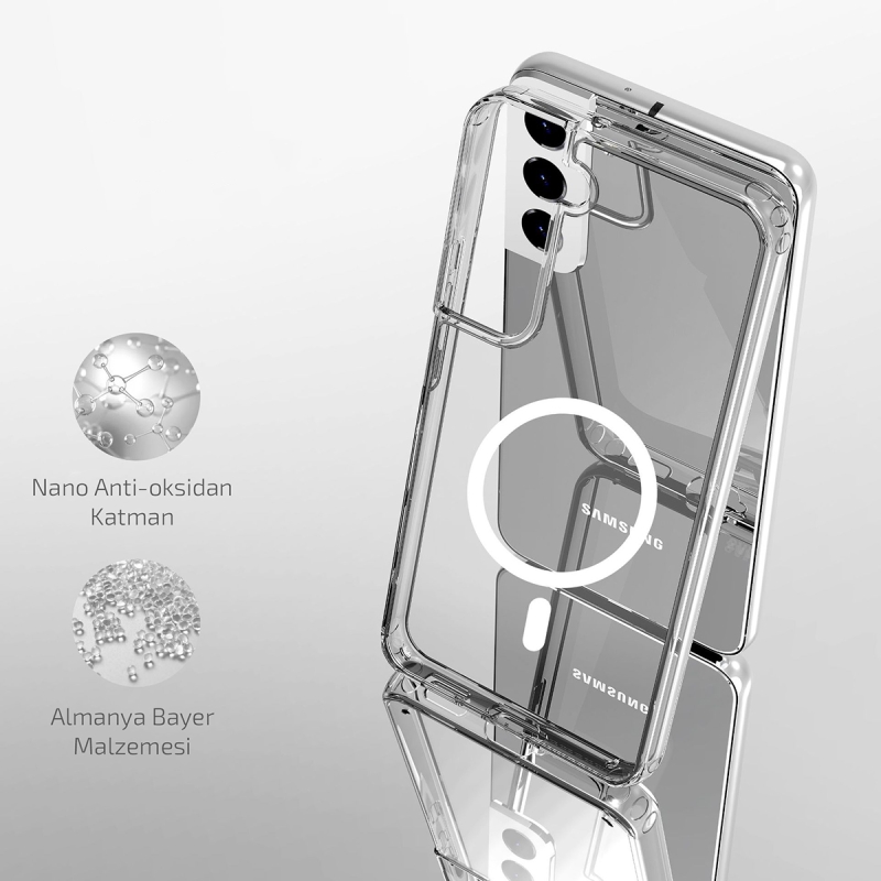 Galaxy S22 Case Transparent Hard PC Zore Embos Cover with Magsafe Charging - 7