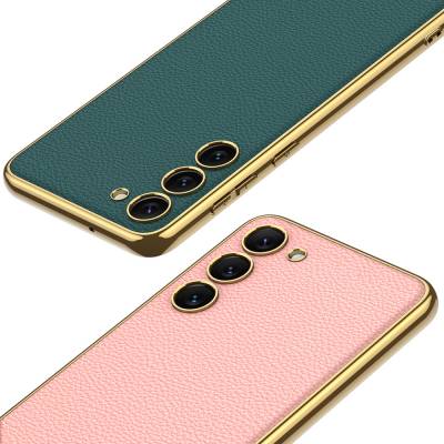 Galaxy S23 Case Leather Look Edges Electroplating Coating Zore Fission Cover - 4
