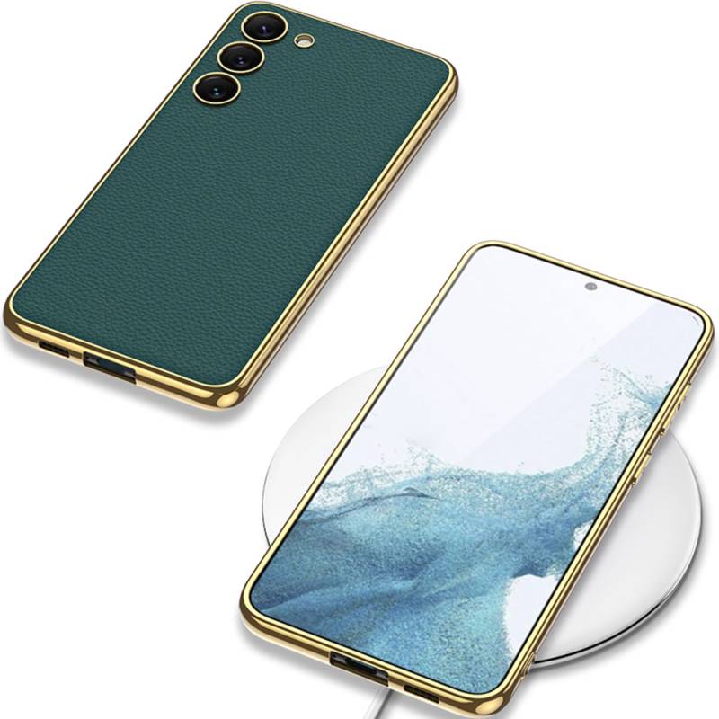 Galaxy S23 Case Leather Look Edges Electroplating Coating Zore Fission Cover - 6