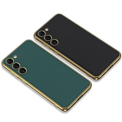 Galaxy S23 Case Leather Look Edges Electroplating Coating Zore Fission Cover - 7