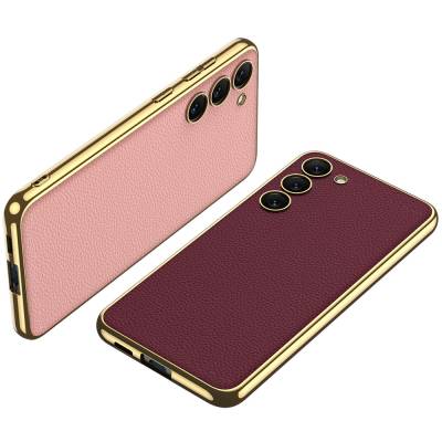 Galaxy S23 Case Leather Look Edges Electroplating Coating Zore Fission Cover - 8