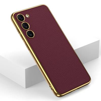 Galaxy S23 Case Leather Look Edges Electroplating Coating Zore Fission Cover - 10