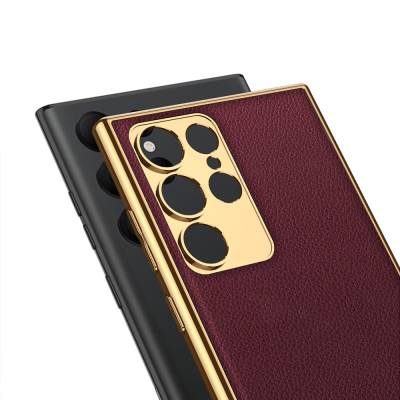 Galaxy S23 Ultra Case Leather Look Edges Electroplating Coating Zore Fission Cover - 7