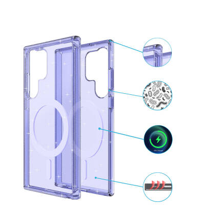 Galaxy S23 Ultra Kılıf Magsafe Şarj Özellikli Parlayan Simli Saydam Renkli Zore Allstar Kapak - 6
