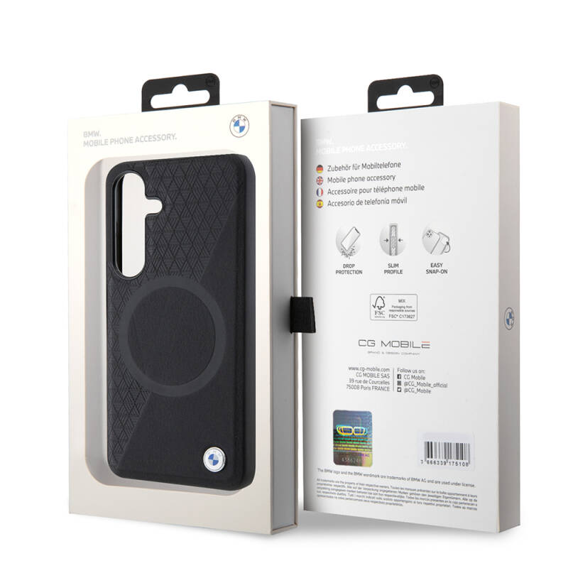 Galaxy S24 Case BMW Original Licensed Magsafe Half Textured Circle Leather Cover with Charging Feature - 7