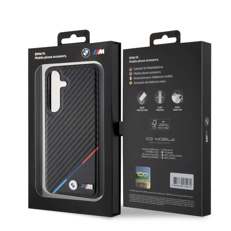 Galaxy S24 Case BMW Original Licensed Three Stripes PU Carbon Cover with M Logo with Magsafe Charging Feature - 7