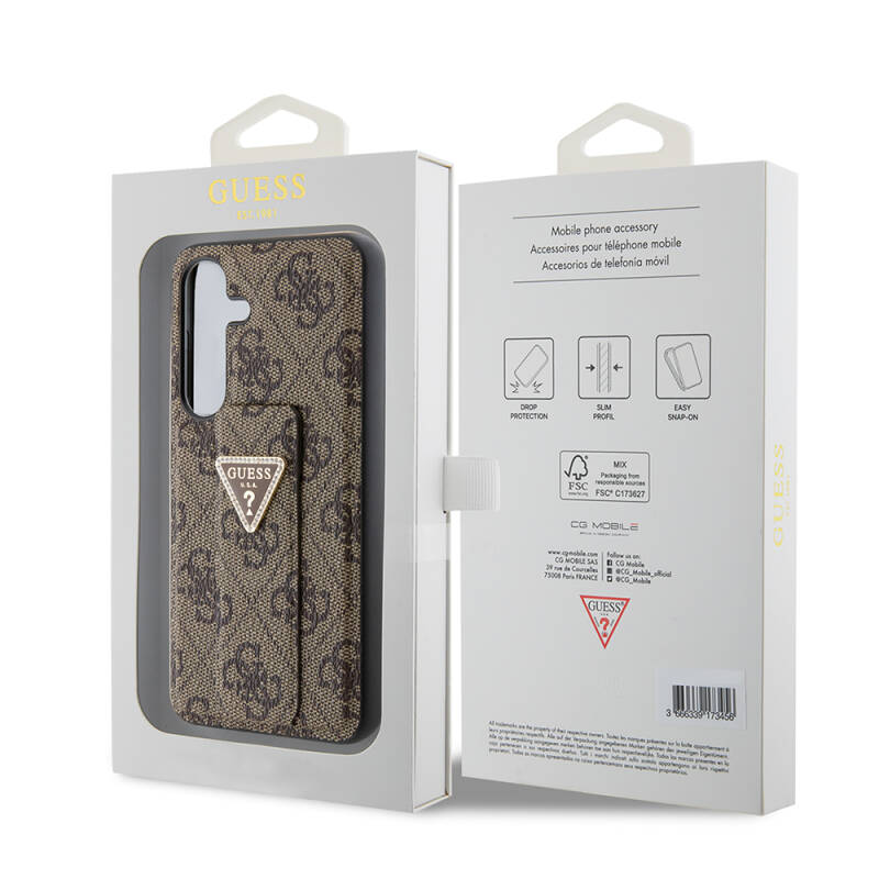 Galaxy S24 Case Guess Original Licensed 4G Patterned Triangle Logo Leather Cover with Stand - 7