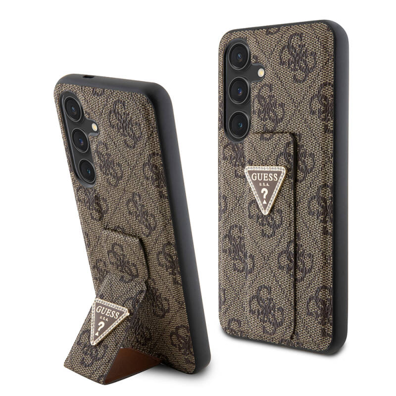 Galaxy S24 Case Guess Original Licensed 4G Patterned Triangle Logo Leather Cover with Stand - 1
