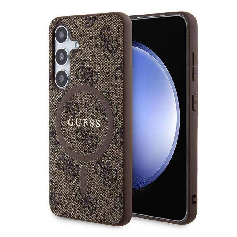 Galaxy S24 Case Guess Original Licensed Magsafe Charging Featured PU Ring 4G Patterned Text Logo Cover - 14