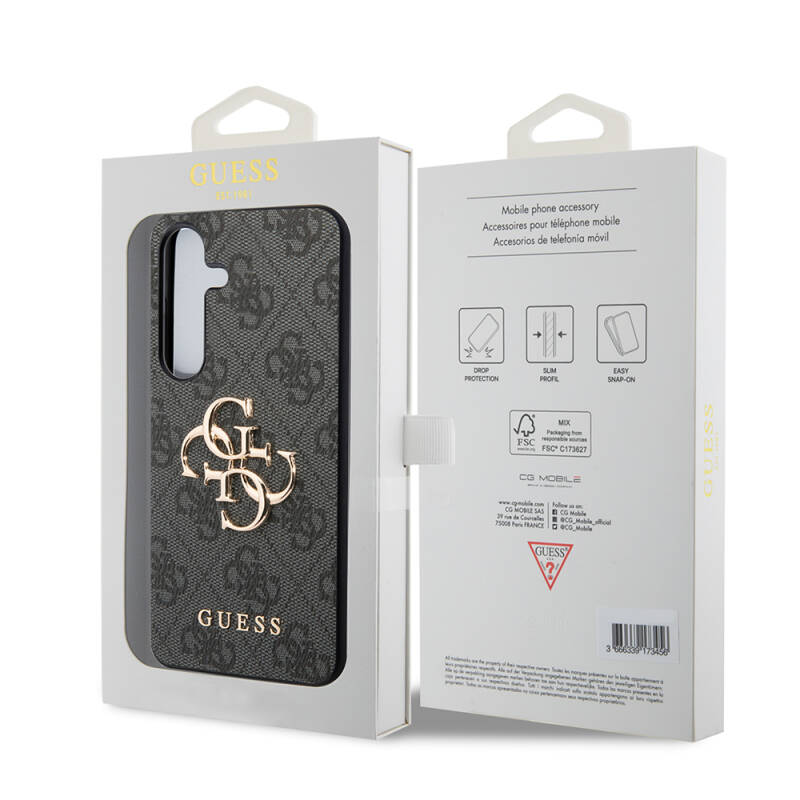 Galaxy S24 Case Guess Original Licensed PU Leather Text and 4G Metal Logo Patterned Cover - 24