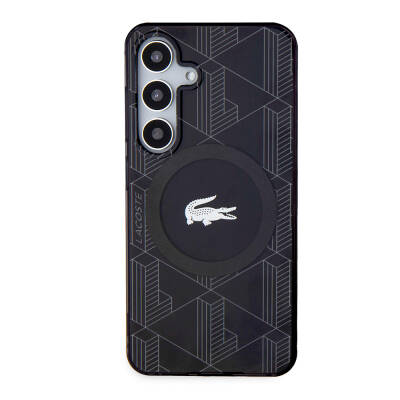 Galaxy S24 Case Lacoste Original Licensed Magsafe Charging Featured Double Layer Crocodile Logo Blend Monogram Cover - 8