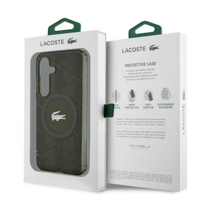 Galaxy S24 Case Lacoste Original Licensed Magsafe Charging Featured Double Layer Crocodile Logo Blend Monogram Cover - 15