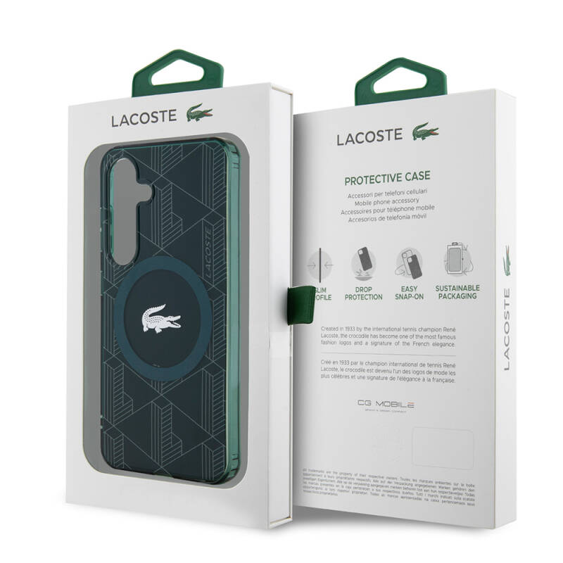 Galaxy S24 Case Lacoste Original Licensed Magsafe Charging Featured Double Layer Crocodile Logo Blend Monogram Cover - 23