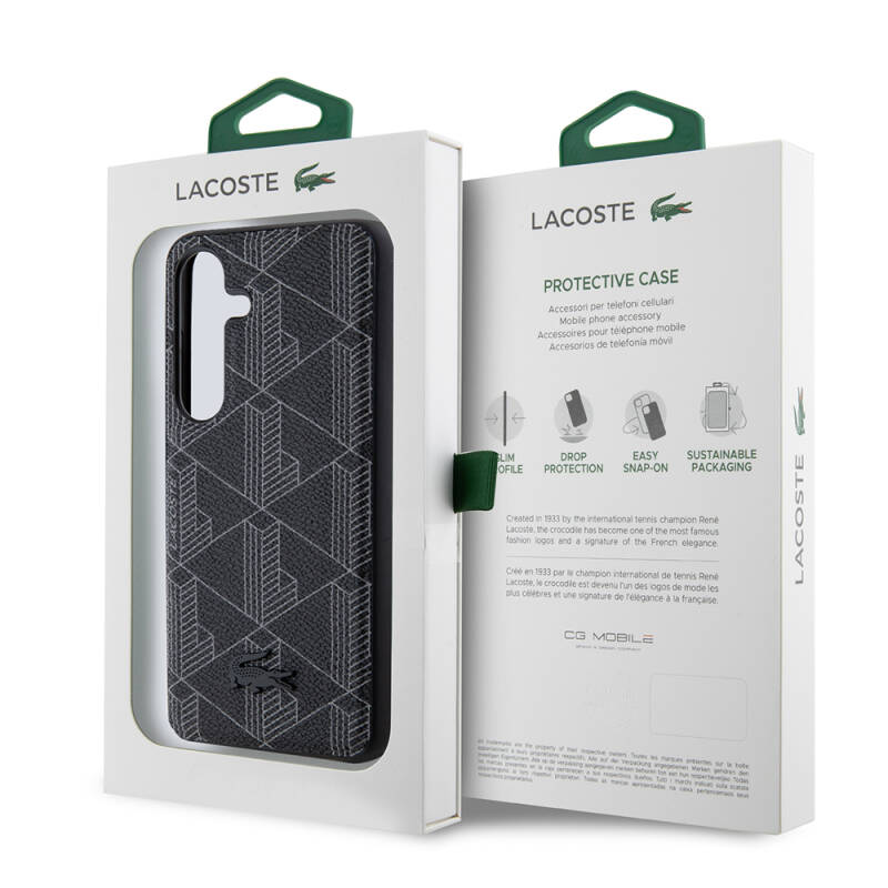 Galaxy S24 Case Lacoste Original Licensed Magsafe PU Leather Appearance Mixed Monogram Patterned Cover with Charging Feature - 9
