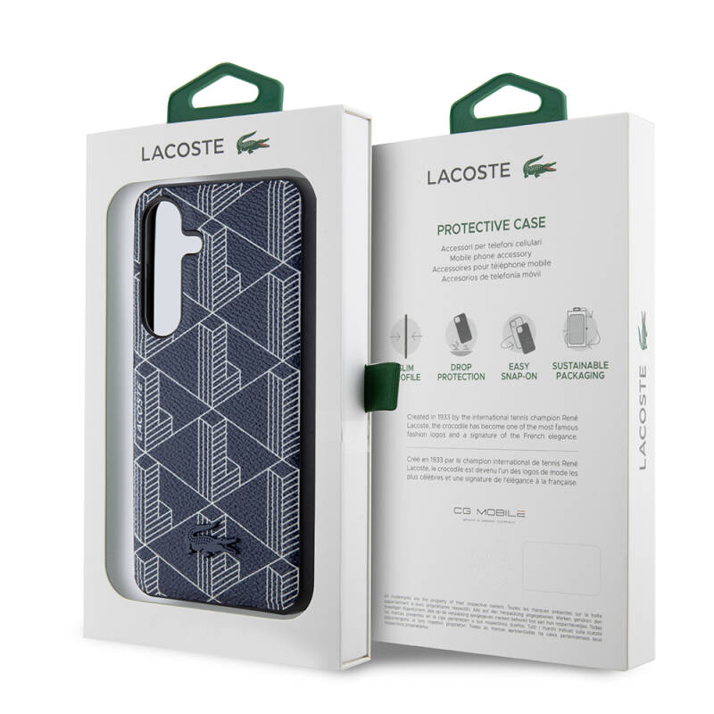 Galaxy S24 Case Lacoste Original Licensed Magsafe PU Leather Appearance Mixed Monogram Patterned Cover with Charging Feature - 17