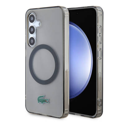 Galaxy S24 Case Lacoste Original Licensed Magsafe Transparent Crocodile Logo Printed Cover with Charging Feature - 1