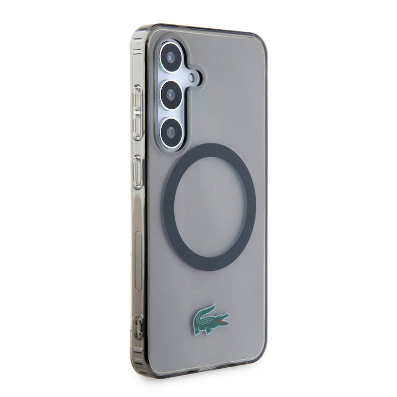 Galaxy S24 Case Lacoste Original Licensed Magsafe Transparent Crocodile Logo Printed Cover with Charging Feature - 3