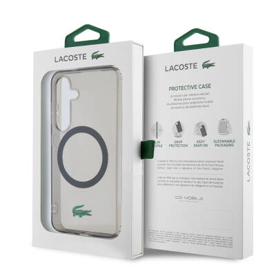 Galaxy S24 Case Lacoste Original Licensed Magsafe Transparent Crocodile Logo Printed Cover with Charging Feature - 7